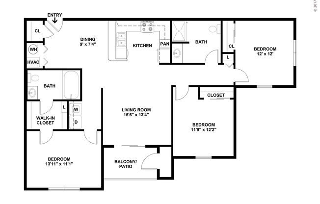 3 beds, 2 baths, 1,206 sqft, $1,876
