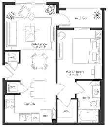 1 bed, 1 bath, 694 sqft, $1,450