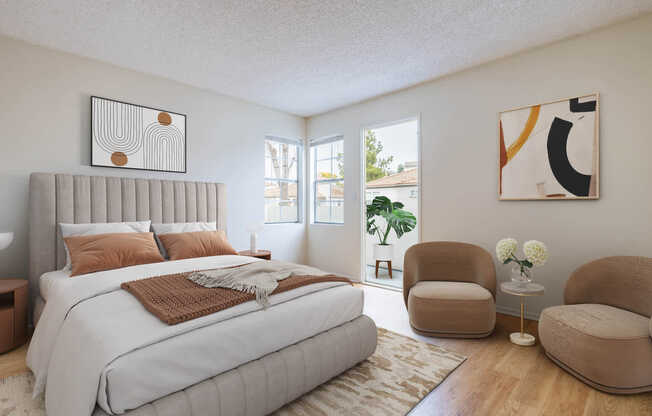 Bedroom with Balcony and Hard Surface Flooring