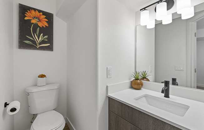 a bathroom with a toilet and a sink and a mirror