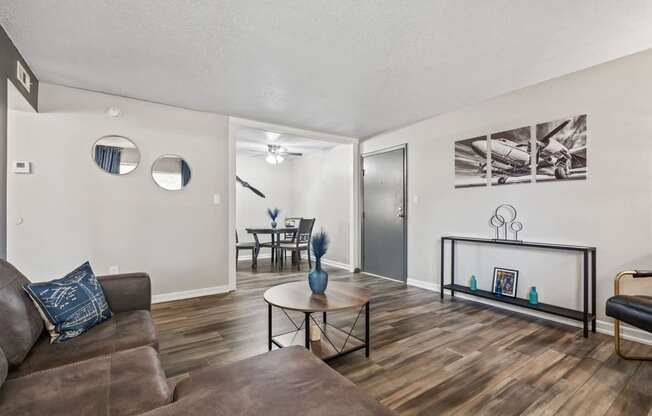 a living room with a couch and a table