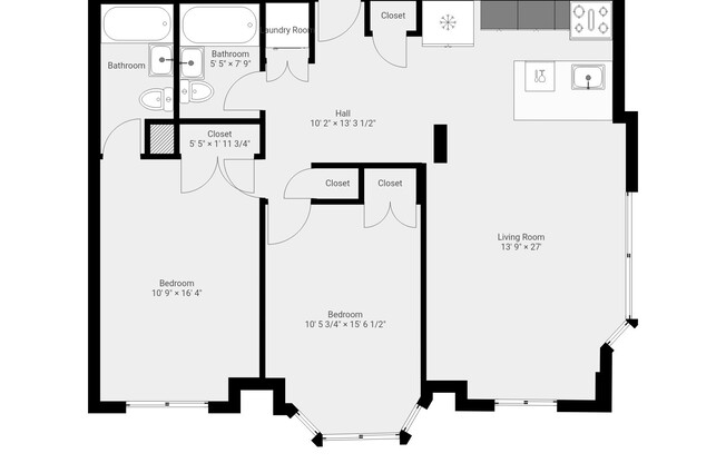 2 beds, 2 baths, 1,080 sqft, $9,300, Unit 16B