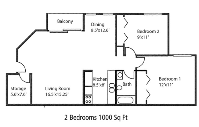2 beds, 1 bath, 1,000 sqft, $1,450, Unit 2210-105