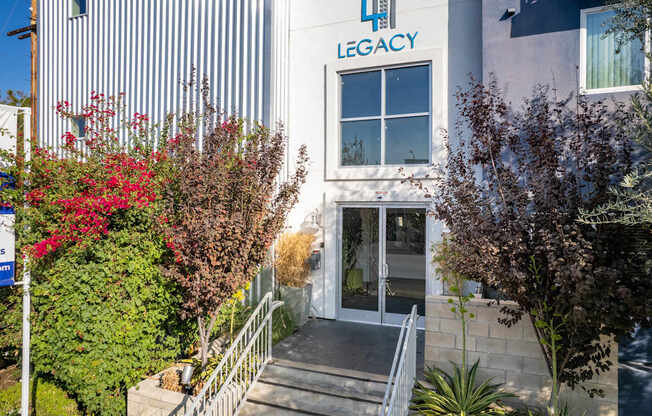 A building with the word "LEGACY" on it.