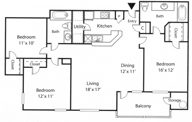 3 beds, 2 baths, 1,274 sqft, $3,510, Unit 426-302
