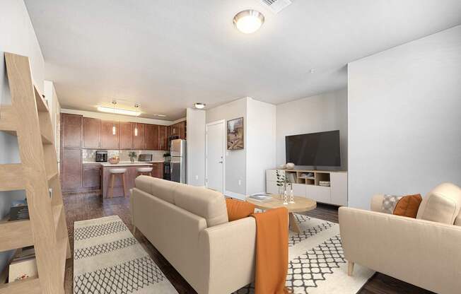 A living room with a couch and a television.