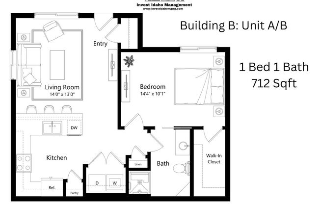 1 bed, 1 bath, 712 sqft, $1,275