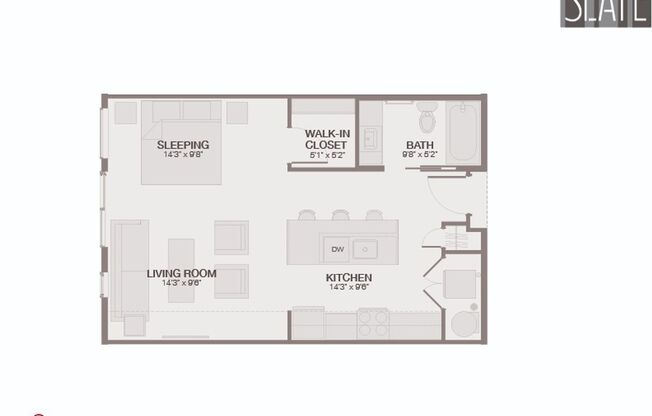 Studio, 1 bath, 596 sqft, $1,430, Unit 406