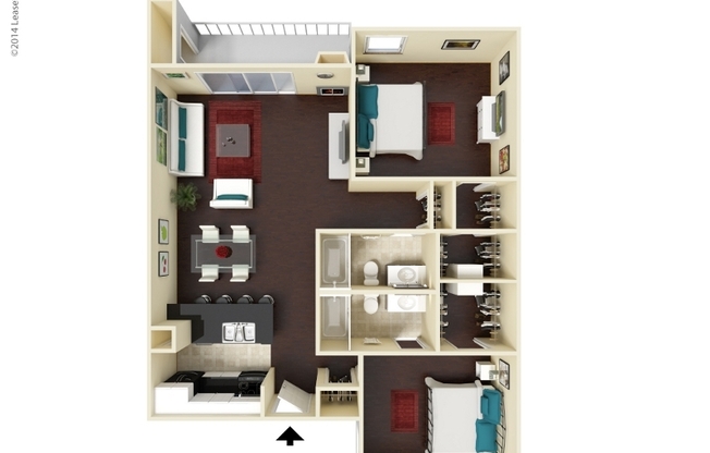 2 beds, 2 baths, 880 sqft, $1,635