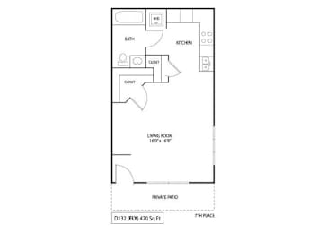 Studio, 1 bath, 470 sqft, $1,155