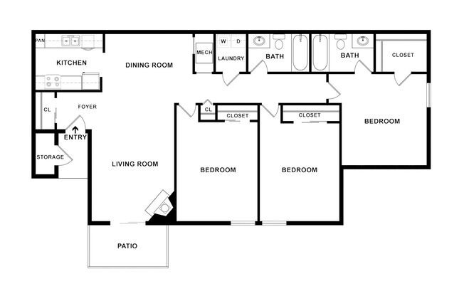 3 beds, 2 baths, 1,174 sqft, $1,290, Unit 251G