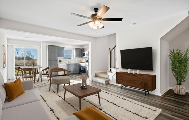 a living room with a couch and a coffee table