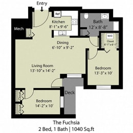 2 beds, 1 bath, 1,040 sqft, $1,445