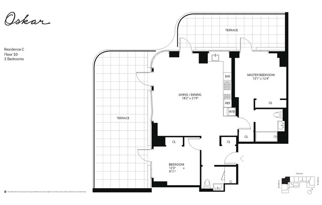2 beds, 2 baths, 1,086 sqft, $9,500, Unit 10C