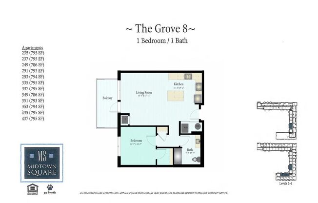 1 bed, 1 bath, 795 sqft, $2,256, Unit 335