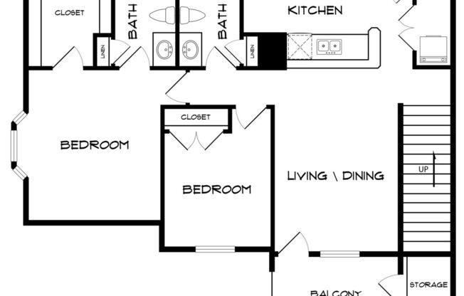 2 beds, 2 baths, 1,035 sqft, $1,322