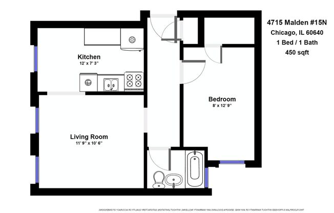 1 bed, 1 bath, 450 sqft, $1,595, Unit 4715-15N