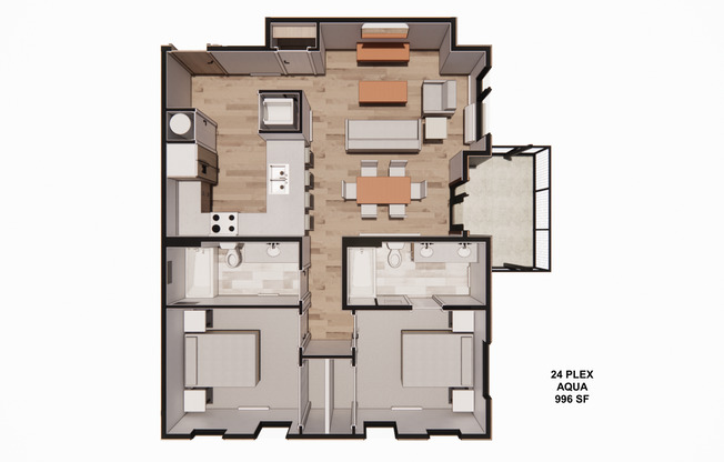 2 beds, 2 baths, 996 sqft, $2,017, Unit 2088-302