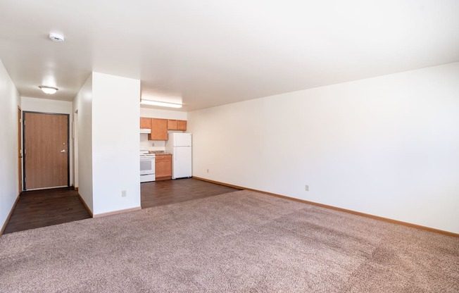 A room with a brown carpet and white walls. Fargo, ND Birchwood 2 Apartments