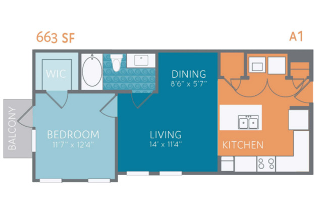 1 bed, 1 bath, 663 sqft, $1,189, Unit 5-5103