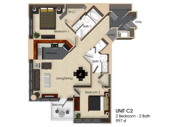 2 beds, 2 baths, 997 sqft, $2,709