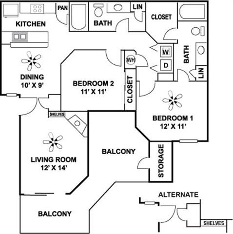 2 beds, 2 baths, 1,029 sqft, $1,309