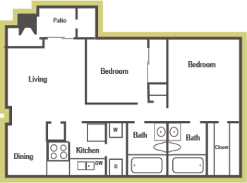 2 beds, 2 baths, 911 sqft, $1,311