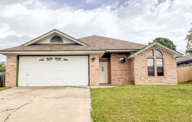 Available NOW!!!! Gorgeous 1 story, 3 bedroom, 2 bath, 2 car garage home. Great home on corner lot with lots of natural light! Features living room with corner fireplace, eat-in kitchen, and separate laundry room. French doors to master bathroom with dual
