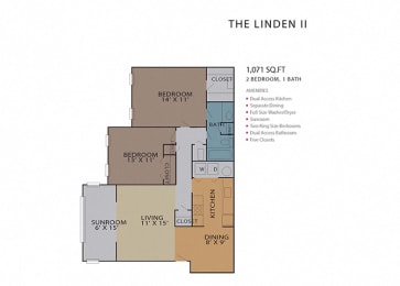 2 beds, 1 bath, 1,071 sqft, $1,377