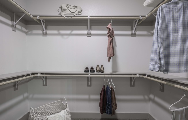 Large custom closets with built-in shelving.