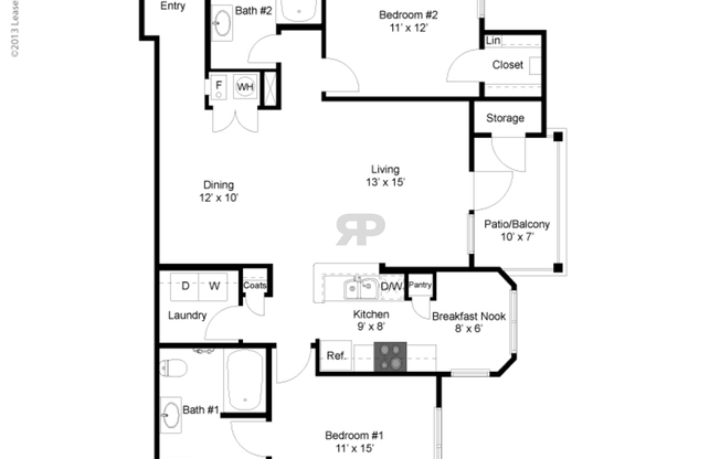 2 beds, 2 baths, 1,198 sqft, $1,724