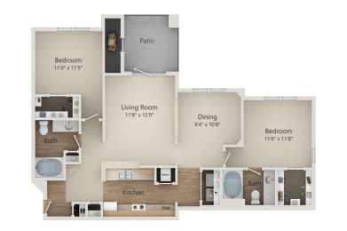 2 beds, 2 baths, 1,147 sqft, $1,580