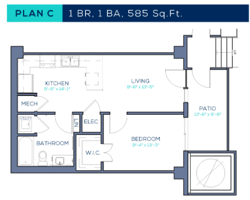 1 bed, 1 bath, 585 sqft, $1,649