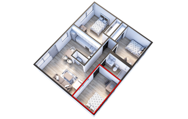 1 bed, 1 bath, 697 sqft, $770, Unit 30A Bed 1