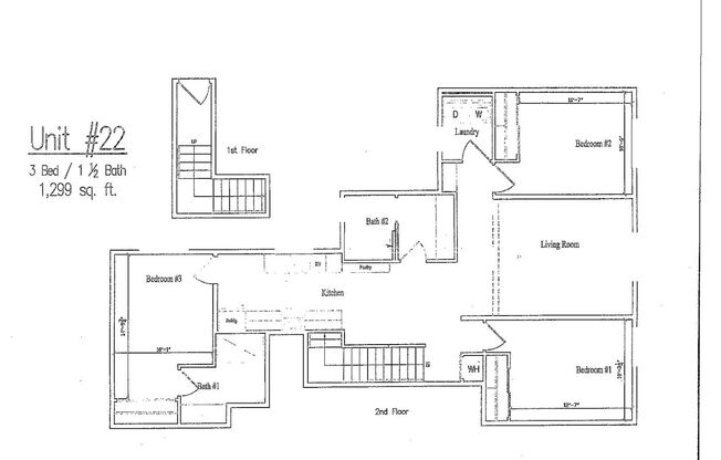 3 beds, 2 baths, 1,239 sqft, $2,625, Unit 22