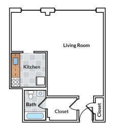 Studio, 1 bath, 540 sqft, $1,599