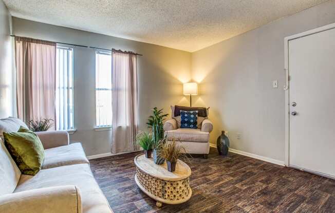 Monarch Pass Apartments in Fort Worth, TX photo of living room with tall windows