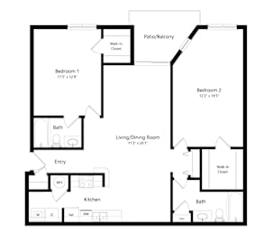 2 beds, 2 baths, 1,165 sqft, $1,368