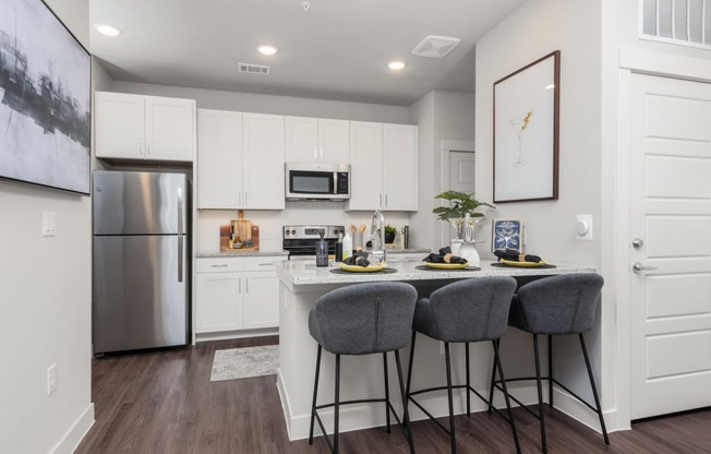 kitchen of an apartment at ironridge at hill country village