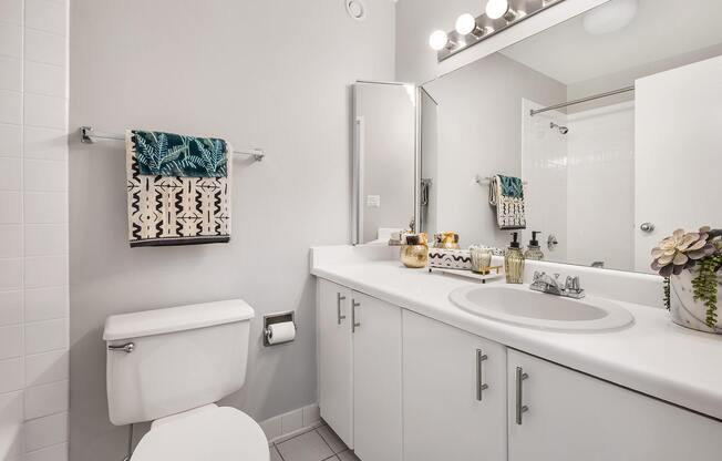 A white toilet is next to a sink in a bathroom.