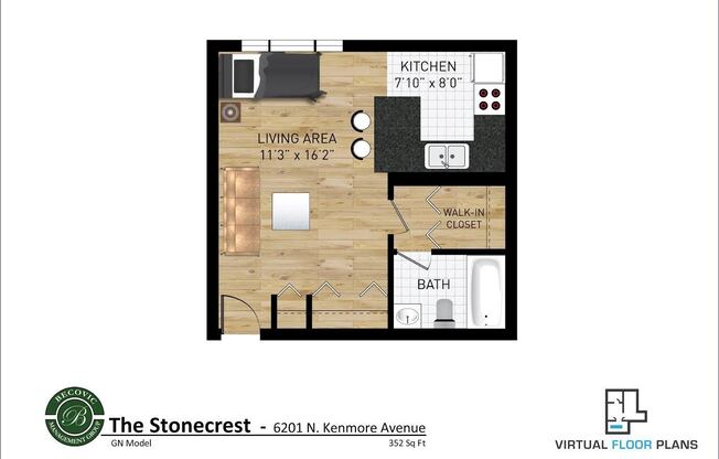 Studio, 1 bath, 352 sqft, $1,550, Unit GN