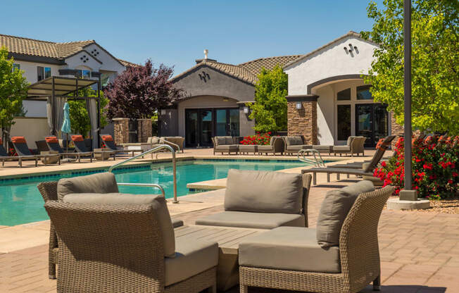 Poolside Relaxing Area at SkyStone Apartments, Albuquerque, NM, 87114