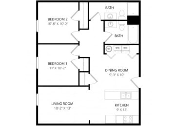 2 beds, 2 baths, $1,250