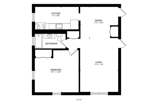 1 bed, 1 bath, 703 sqft, $2,200, Unit 4