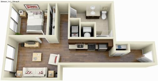 1 bed, 1 bath, 736 sqft, $1,963