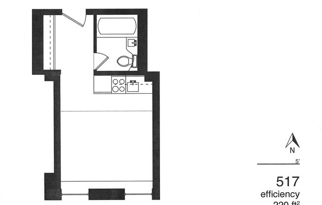 Studio, 1 bath, 195 sqft, $470, Unit 517