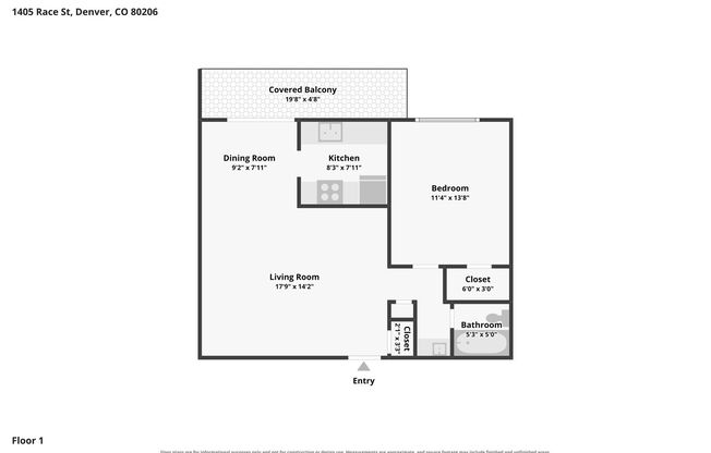 1 bed, 1 bath, 640 sqft, $1,200, Unit 304