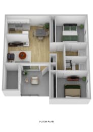 2 beds, 2 baths, 807 sqft, $1,499