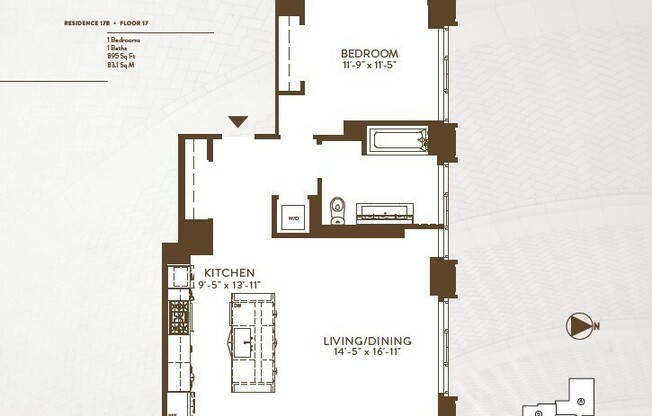 1 bed, 1 bath, 895 sqft, $7,550, Unit 17B