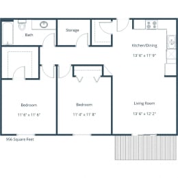 2 beds, 1 bath, 956 sqft, $860